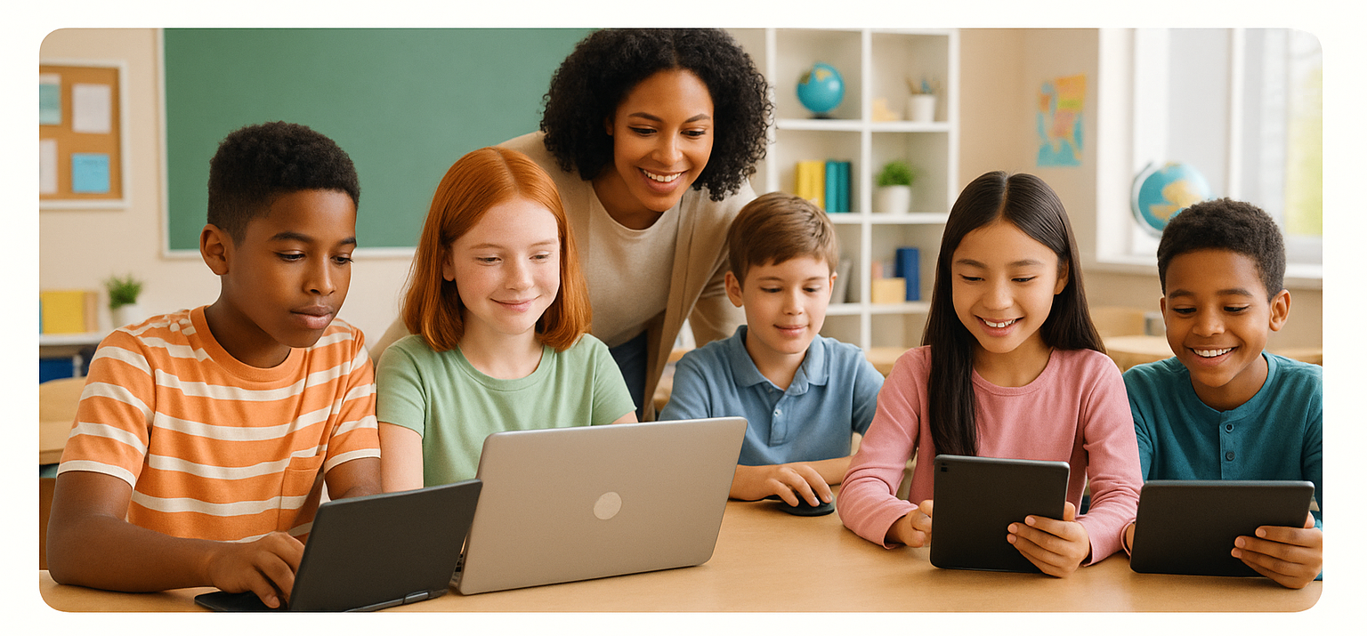 Students learning with laptops